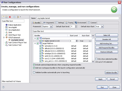 OSGi Run Configuration bundles tab